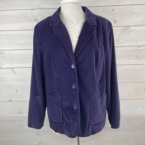 Denim & Co Purple Velvet Blazer Jacket Womens Size XL